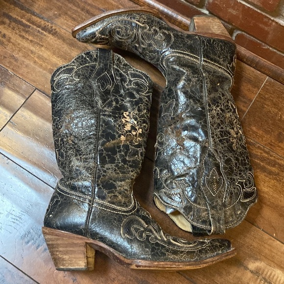 Corral Western Women's Black Vintage Lizard Inlay Boots M. Size 7 - Picture 9 of 16